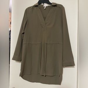 Leith Olive Green Tie Waste, Collared Tunic Dress